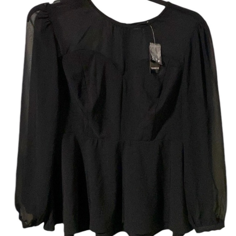 Torrid Sheer Long Sleeve Blouse Black Sweetheart Cut Size 2X 18/20 NEW